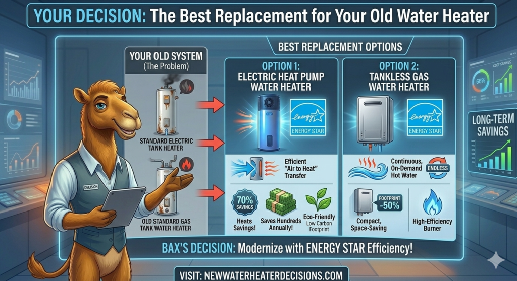 Bax, our camel mascot, explains what are the best ENERGY STAR water heater options